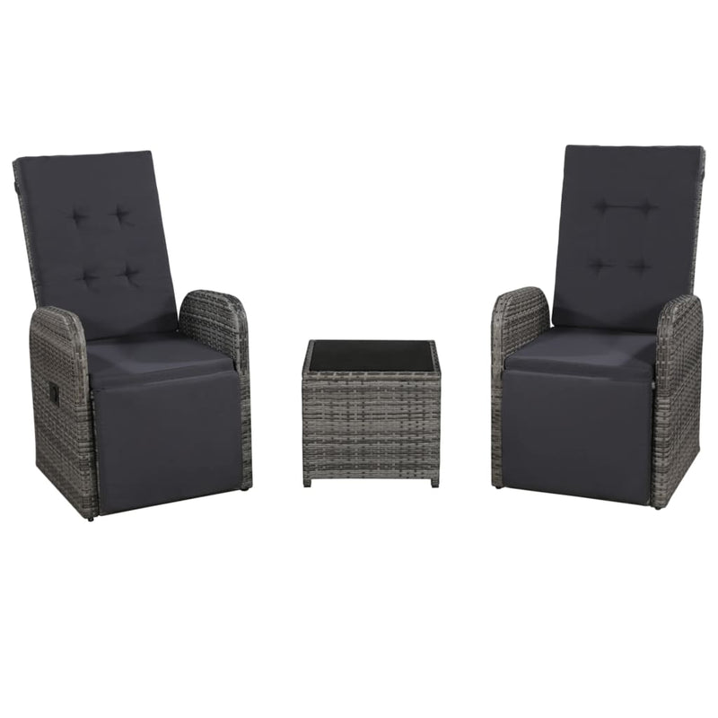 Dealsmate  3 Piece Bistro Set with Cushions Poly Rattan Grey