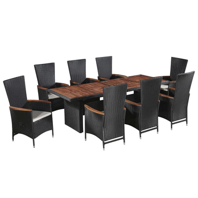 Dealsmate  9 Piece Outdoor Dining Set with Cushions Poly Rattan Black