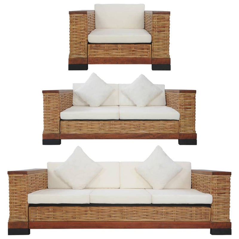 Dealsmate  3 Piece Sofa Set with Cushions Brown Natural Rattan