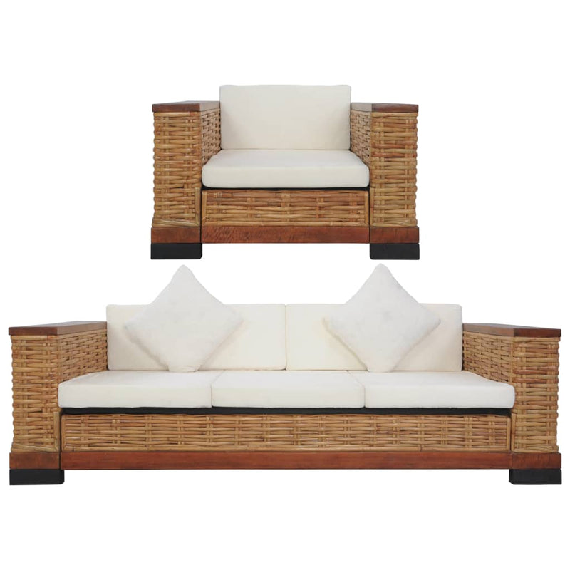 Dealsmate  2 Piece Sofa Set with Cushions Brown Natural Rattan