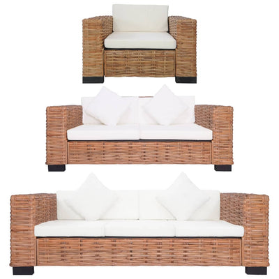 Dealsmate  3 Piece Sofa Set with Cushions Natural Rattan