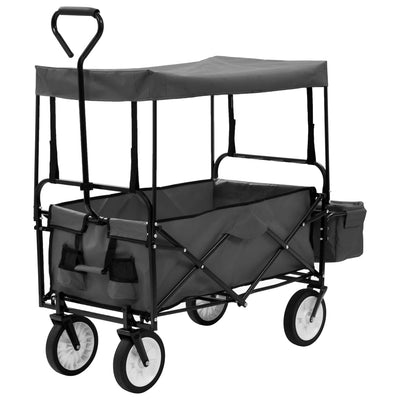 Dealsmate  Folding Hand Trolley with Canopy Steel Grey