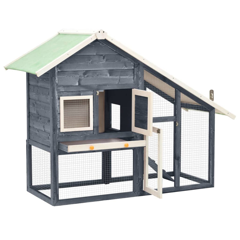 Dealsmate  Rabbit Hutch Grey and White 140x63x120 cm Solid Firwood