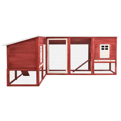 Dealsmate  Outdoor Rabbit Hutch with Run Red and White Solid Fir Wood