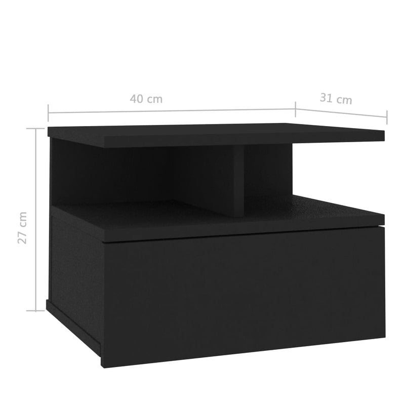 Dealsmate  Floating Nightstand Black 40x31x27 cm Engineered Wood