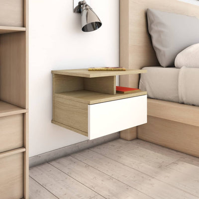 Dealsmate  Floating Nightstands 2 pcs White and Sonoma Oak 40x31x27 cm Engineered Wood