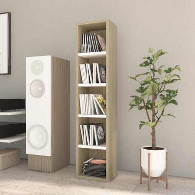 Dealsmate  CD Cabinet White and Sonoma Oak 21x16x93.5 cm Chipboard