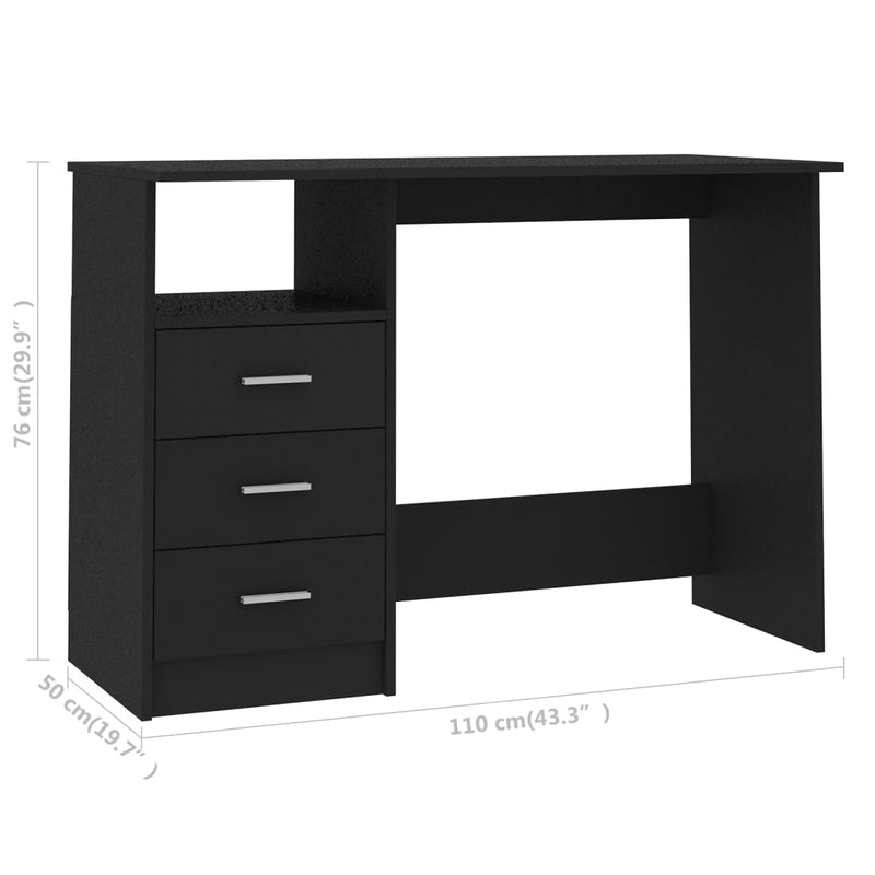 Dealsmate  Desk with Drawers Black 110x50x76 cm Engineered Wood