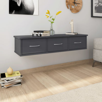 Dealsmate  Wall-mounted Drawer Shelf High Gloss Grey 88x26x18.5 cm Engineered Wood