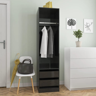Dealsmate  Wardrobe with Drawers High Gloss Black 50x50x200 cm Chipboard