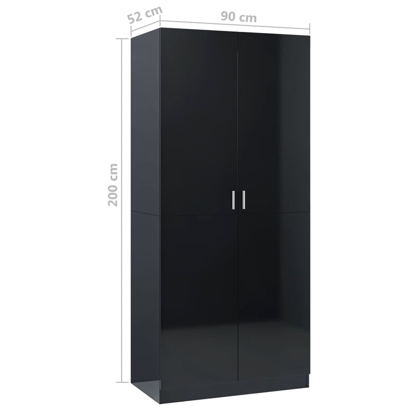 Dealsmate  Wardrobe High Gloss Black 90x52x200 cm Chipboard