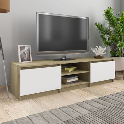 Dealsmate  TV Cabinet White and Sonoma Oak 140x40x35.5 cm Engineered Wood