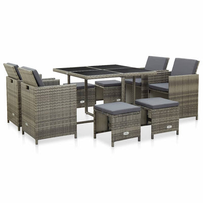 Dealsmate  9 Piece Outdoor Dining Set with Cushions Poly Rattan Grey