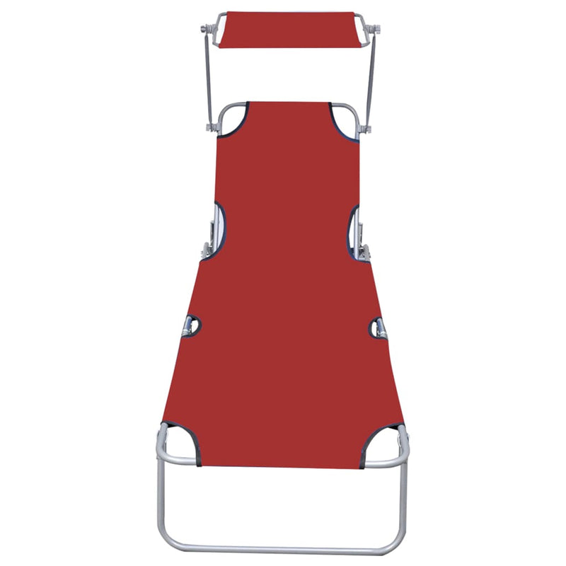 Dealsmate  Folding Sun Lounger with Canopy Red Aluminium