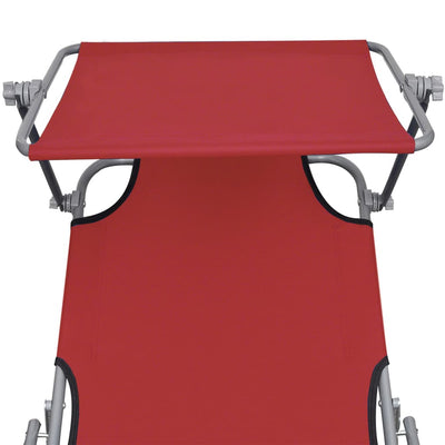 Dealsmate  Folding Sun Lounger with Canopy Red Aluminium