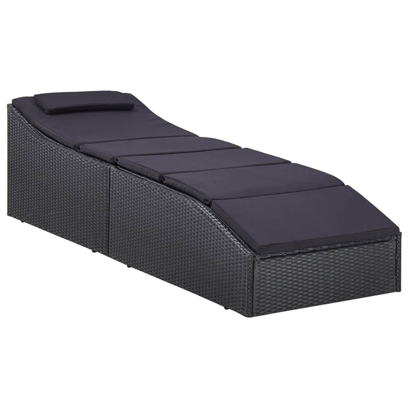 Dealsmate  Sunbed with Cushion Poly Rattan Black