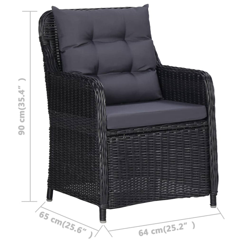 Dealsmate  Garden Chairs 2 pcs with Cushions Poly Rattan Black