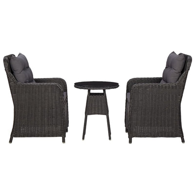 Dealsmate  Garden Chairs 2 pcs with Tea Table Poly Rattan Black