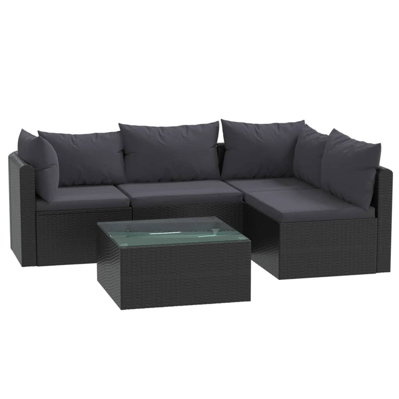 Dealsmate  5 Piece Garden Lounge Set with Cushions Poly Rattan Black