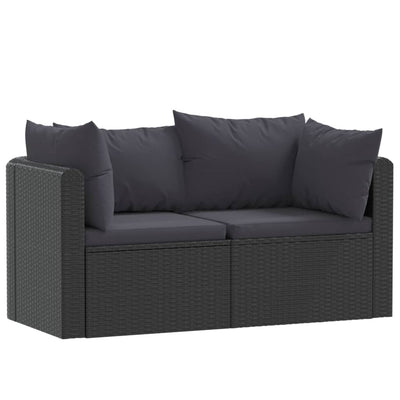 Dealsmate  2 Piece Garden Sofa Set with Cushions Poly Rattan Black