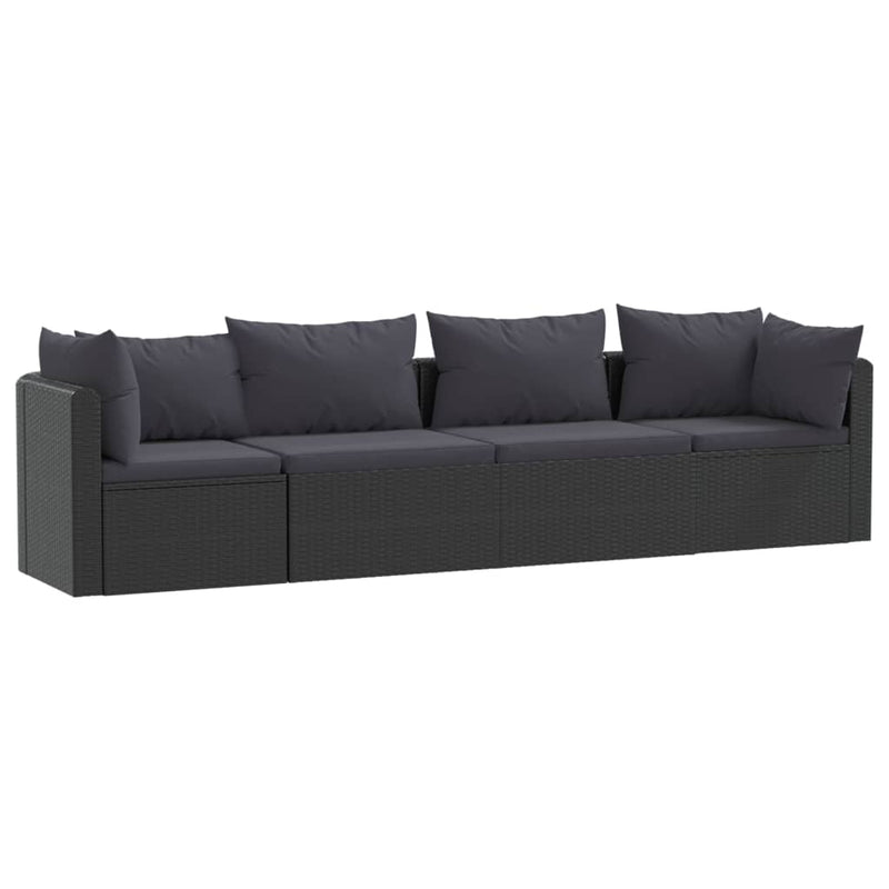 Dealsmate  4 Piece Garden Sofa Set with Cushions Poly Rattan Black