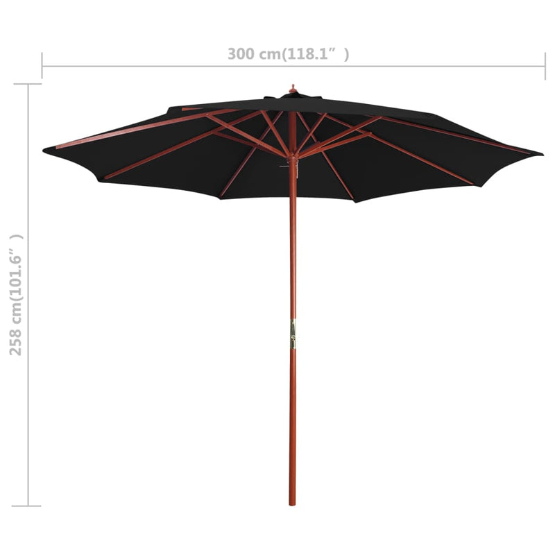 Dealsmate  Parasol with Wooden Pole 300x258 cm Black