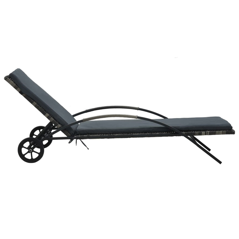 Dealsmate  Sun Lounger with Cushion & Wheels Poly Rattan Anthracite