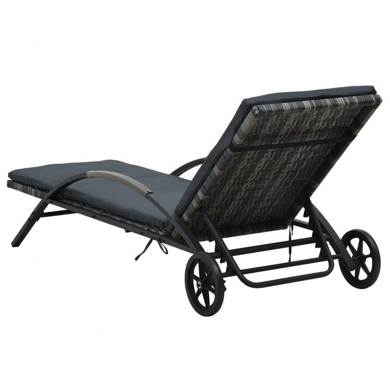 Dealsmate  Sun Lounger with Cushion & Wheels Poly Rattan Anthracite