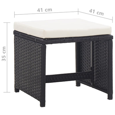 Dealsmate  Garden Stools 2 pcs with Cushions Poly Rattan Black