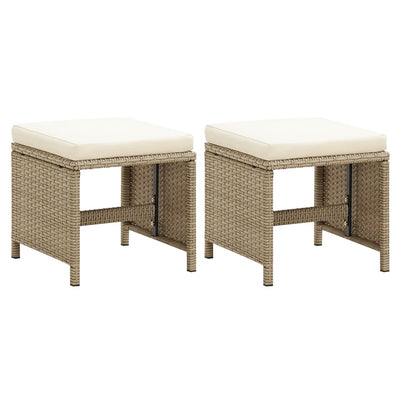 Dealsmate  Garden Stools 2 pcs with Cushions Poly Rattan Beige