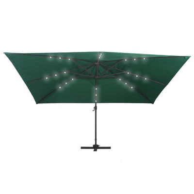 Dealsmate  Cantilever Umbrella with LED Lights and Aluminium Pole 400x300 cm Green