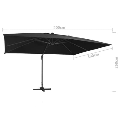 Dealsmate  Cantilever Umbrella with LED Lights and Aluminium Pole 400x300 cm Black
