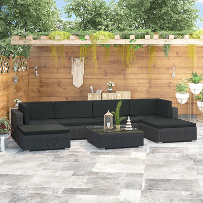Dealsmate  7 Piece Garden Lounge Set with Cushions Poly Rattan Black