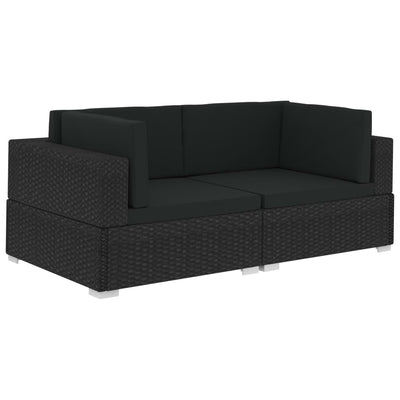 Dealsmate  Sectional Corner Chairs 2 pcs with Cushions Poly Rattan Black