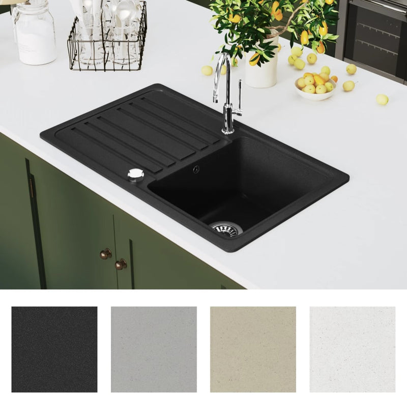 Dealsmate  Granite Kitchen Sink Single Basin with Drainer Reversible Black