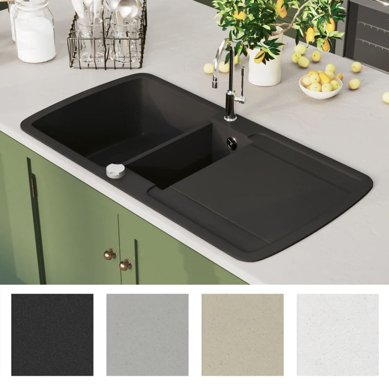 Dealsmate  Granite Kitchen Sink Double Basin Black