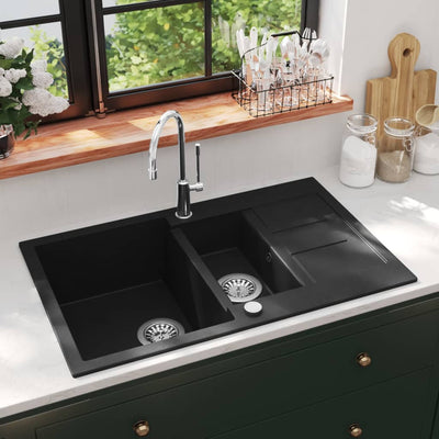 Dealsmate  Granite Kitchen Sink Double Basin Black