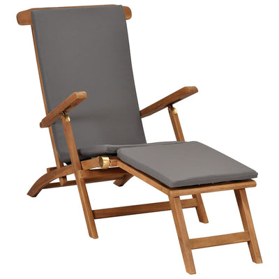 Dealsmate  Deck Chair with Cushion Dark Grey Solid Teak Wood