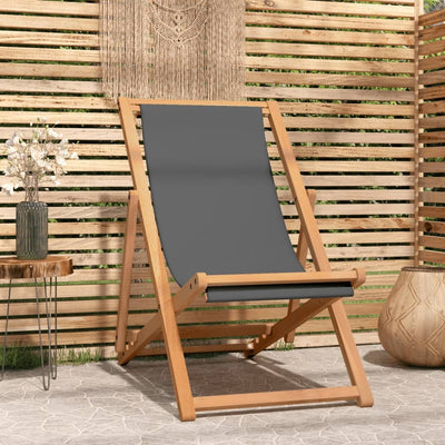 Dealsmate  Folding Beach Chair Solid Teak Wood Grey