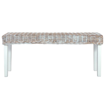 Dealsmate  Bench 110 cm White Natural Kubu Rattan and Solid Mango Wood