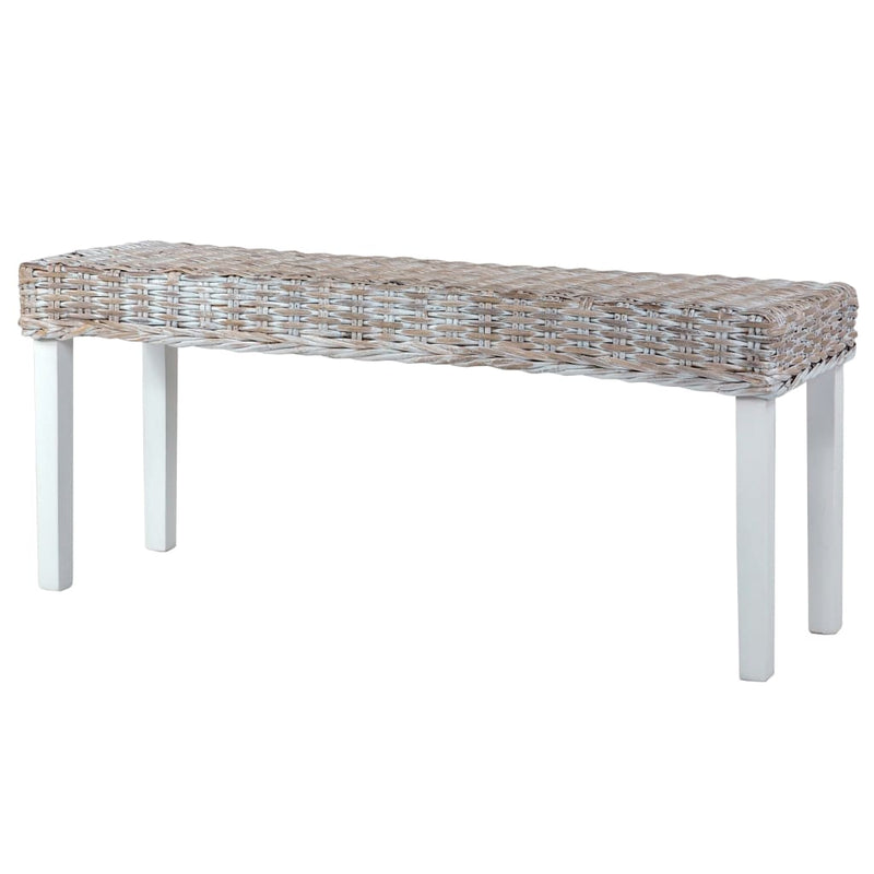Dealsmate  Bench 110 cm White Natural Kubu Rattan and Solid Mango Wood