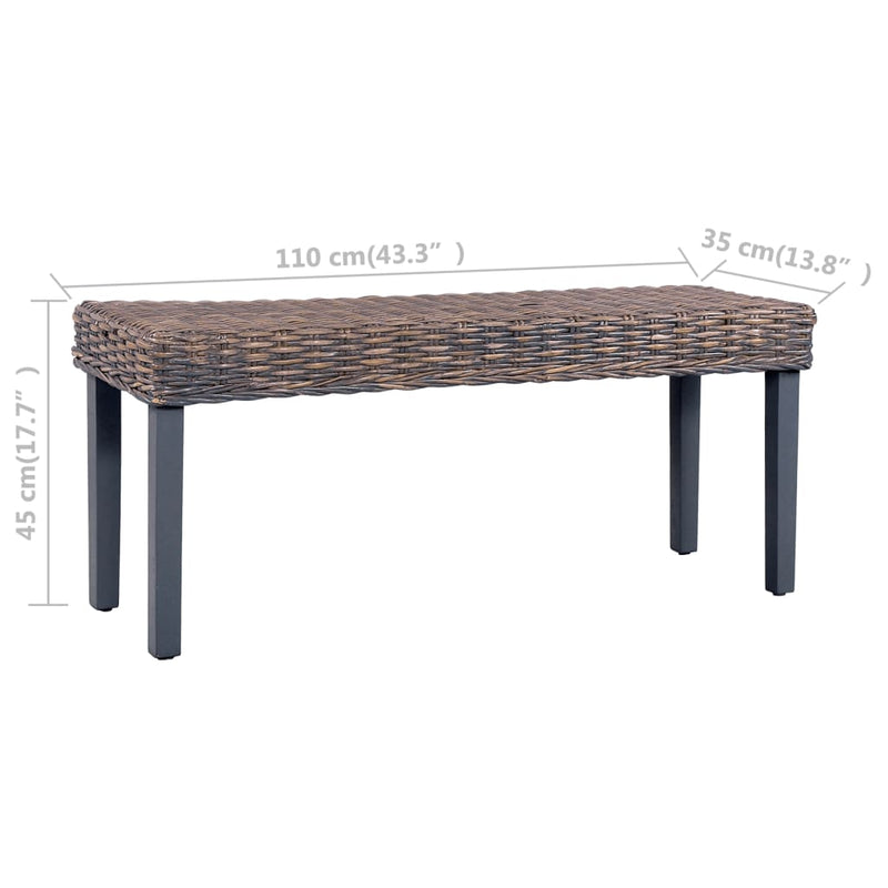 Dealsmate  Bench 110 cm Grey Natural Kubu Rattan and Solid Mango Wood