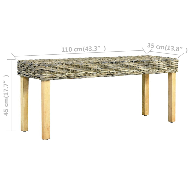 Dealsmate  Bench 110 cm Natural Kubu Rattan and Solid Mango Wood
