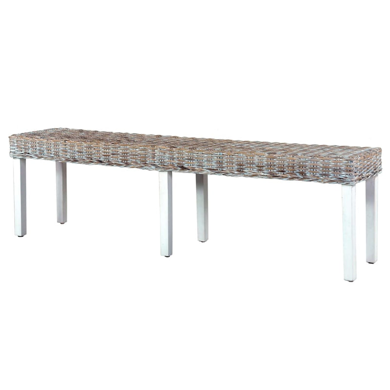 Dealsmate  Bench 160 cm White Natural Kubu Rattan and Solid Mango Wood