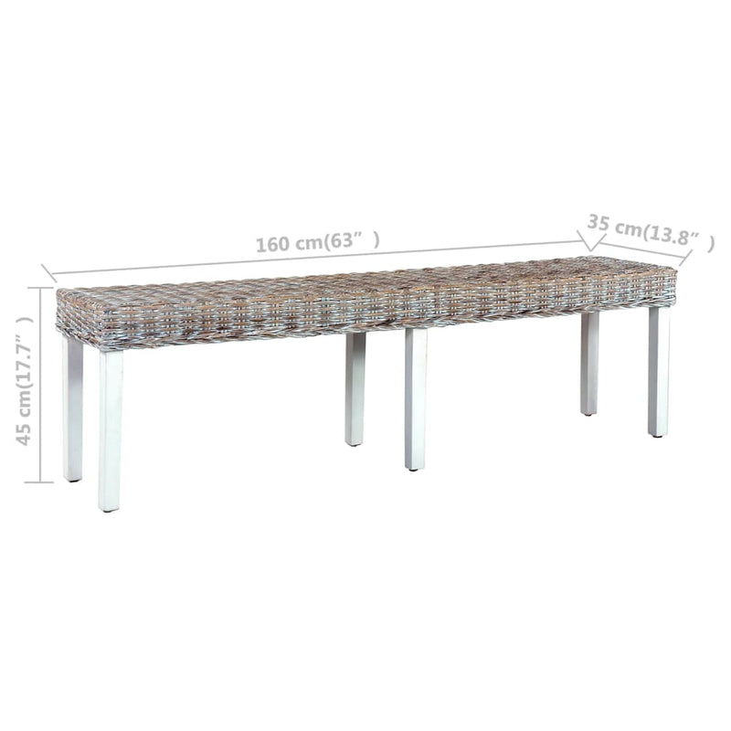 Dealsmate  Bench 160 cm White Natural Kubu Rattan and Solid Mango Wood