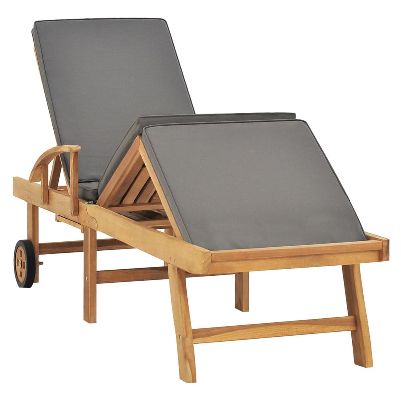 Dealsmate  Sun Lounger with Cushion Solid Teak Wood Dark Grey