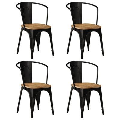 Dealsmate  Dining Chairs 4 pcs Black Solid Mango Wood