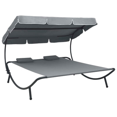Dealsmate  Outdoor Lounge Bed with Canopy and Pillows Grey