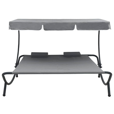 Dealsmate  Outdoor Lounge Bed with Canopy and Pillows Grey
