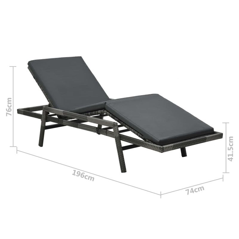 Dealsmate  Sun Lounger with Cushion Poly Rattan Grey